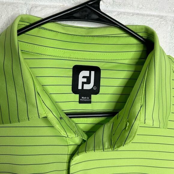 Footjoy Green Pinstriped Polo Short Sleeve Mens Shirt size Large - Picture 3 of 6